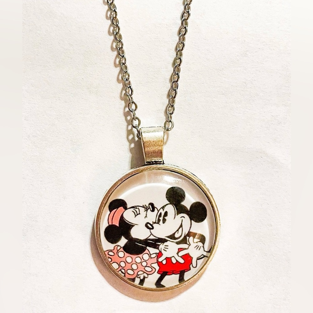 Mickey & Minnie Mouse Silver Pendant Necklace